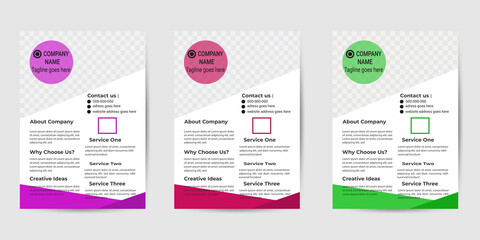 vector simple creative modern flyer template layout design with green,red and and purple color 