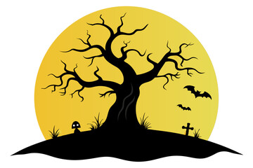 Spooky Halloween Tree Silhouette A Detailed Vector Illustration