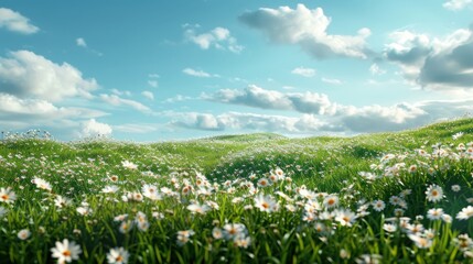A Field of Daisies Under a Blue Sky