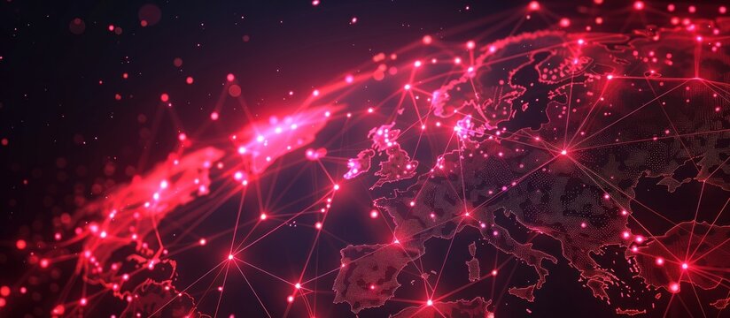 Abstract Red Networked Globe Depicting Europe