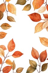 A circular arrangement of colorful leaves painted in watercolor style