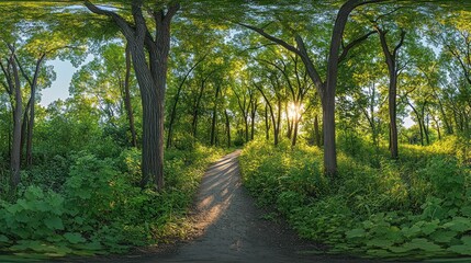Sunlit Path through a Lush Forest