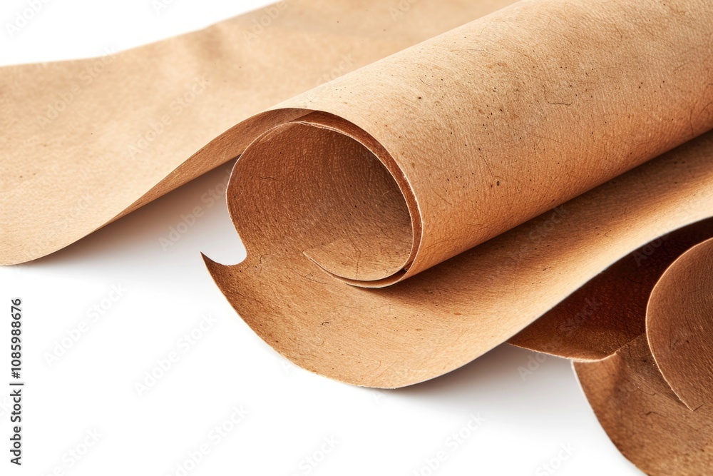 Poster a close-up shot of a roll of brown paper with no creases or folds