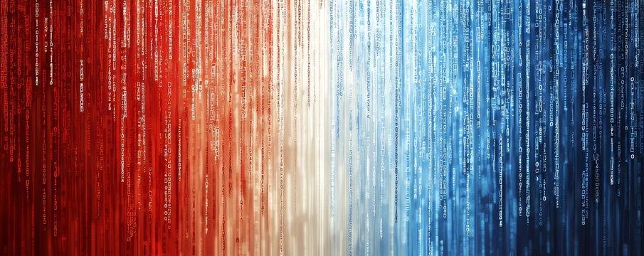 Red and Blue Binary Code Background: Data Security Concept with Digital Numbers on the Screen