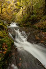 Infierno River waterfalls in autumn, on the Pexanca route, Infiesto, Asturias, Spain