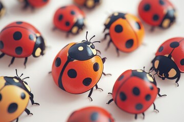 Naklejka premium A cluster of ladybugs perched on top of one another, showcasing their red and black coloring