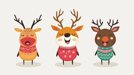 Obraz premium Cute cartoon reindeer with festive sweaters.