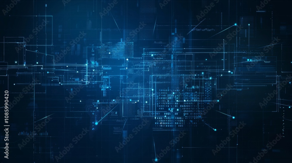 Poster futuristic hud screen simulation in blue digital data matrix