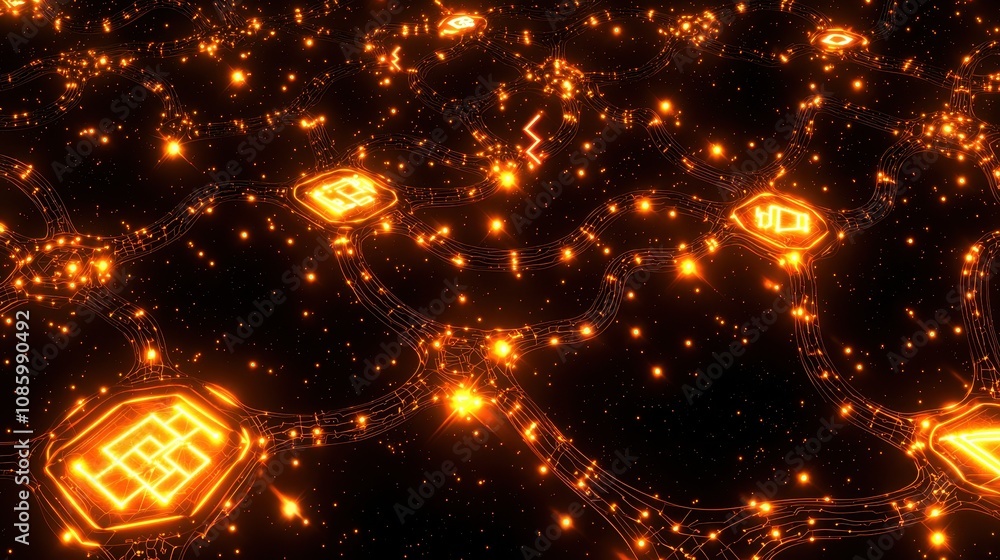 Poster dynamic digital landscape virtual space abstract art futuristic environment aerial view technology c
