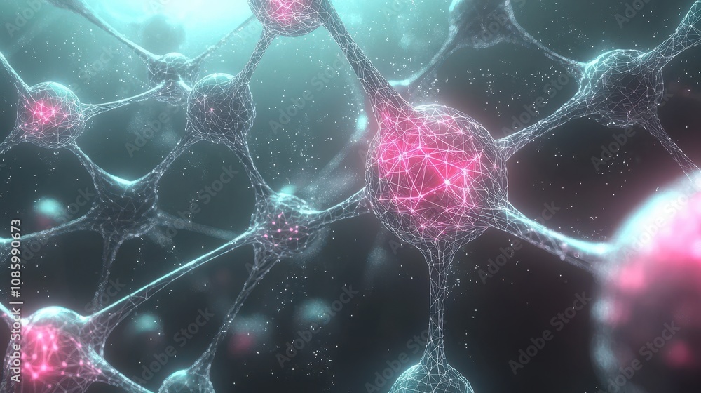 Aufkleber scientific visualization of neurons in action digital environment 3d graphic concept abstract scienc