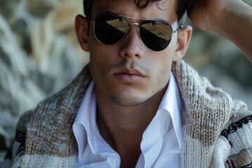 A man wearing sunglasses and a sweater in casual setting