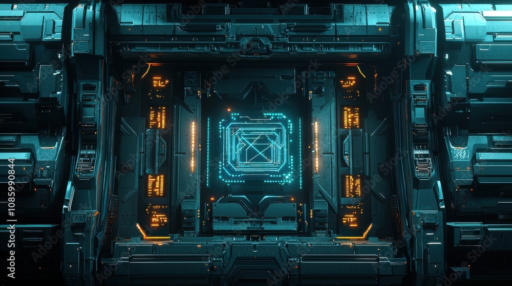 Poster futuristic technology display digital space graphic design sci-fi environment close-up view high-tec