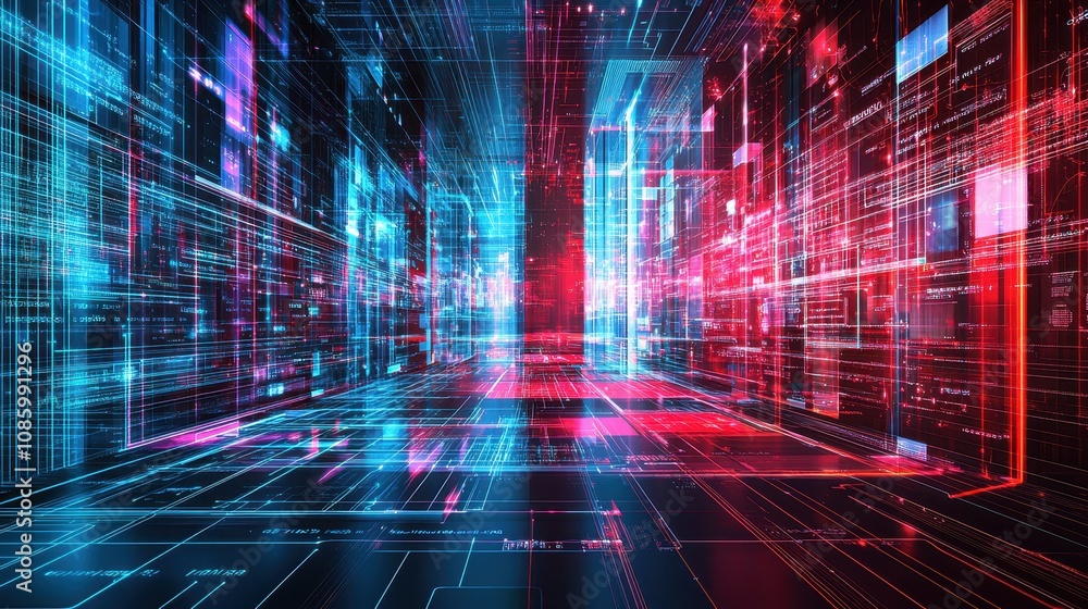 Poster futuristic data visualization digital realm abstract art cybernetic environment immersive perspectiv