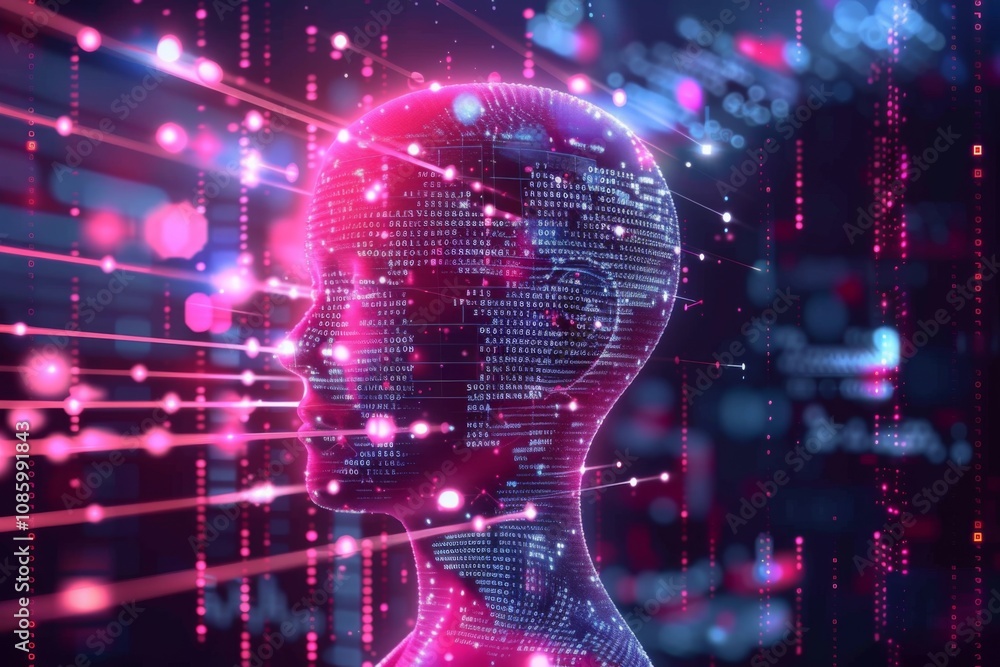 Aufkleber ai concept: anthropomorphic head in data processing