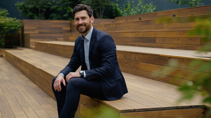 Caucasian man smiling guy millennial happy male employer business entrepreneur cheerful looking at...