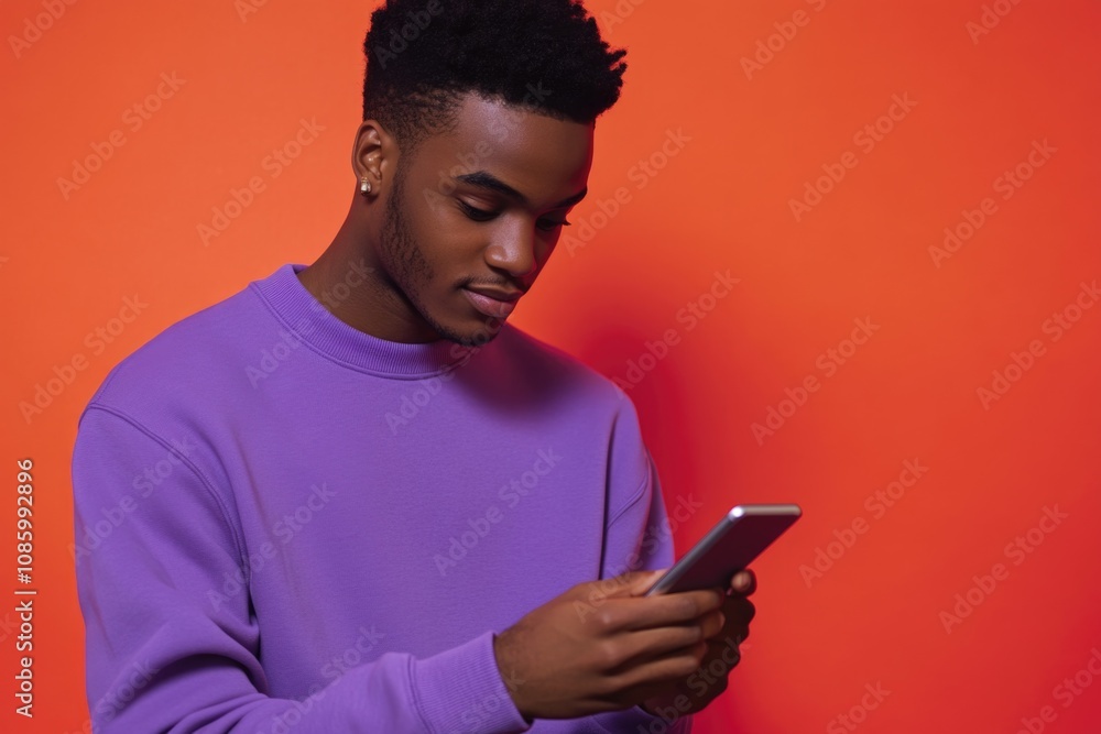 Poster a young person checking their mobile device, possibly texting or scrolling through social media