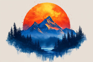Majestic Mountains Sunset Landscape Artistic Impression