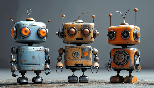 three cute vintage robots