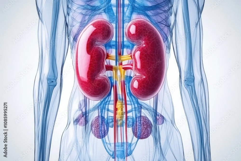 Poster Close-up view of human organs highlighted in blue and red