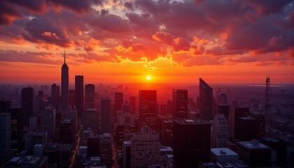 Fototapeta premium City skyline at sunset with vibrant clouds