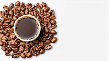 A photostock of multiple whole coffee beans scattered in a circular pattern on isolated on transparent PNG background, High Quality.