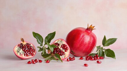 Sliced Pomegranate with Ruby Red Seeds