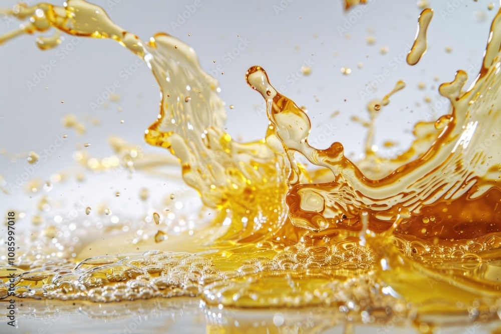 Poster a close-up view of a splash of liquid on a surface, ideal for use in illustrations and designs where