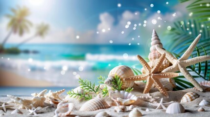 Obraz premium Fantasy Beach Diorama: Whimsical Starfish and Seashells