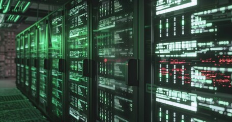 Obraz premium Data Security Breach: Cyber Attack on Server Farm