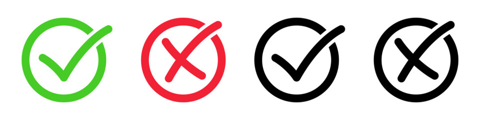 Check mark icon button set. Reject cross symbol.