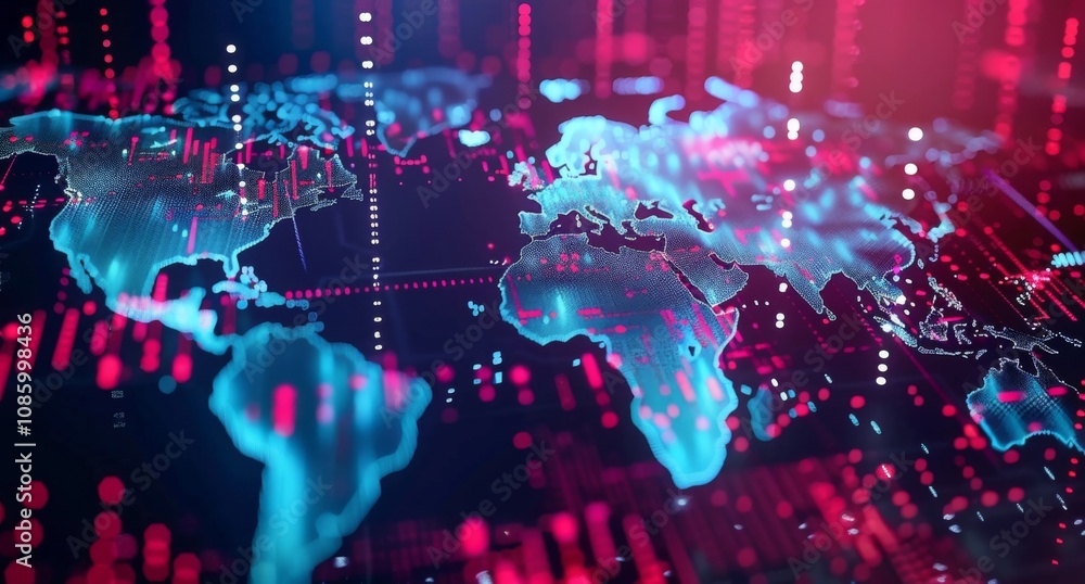 Poster global map with colorful data points