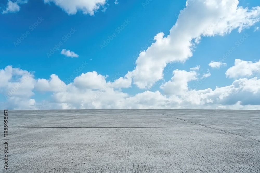 Poster a close-up of a blank concrete surface with cloudy sky in the background, perfect for abstract or at