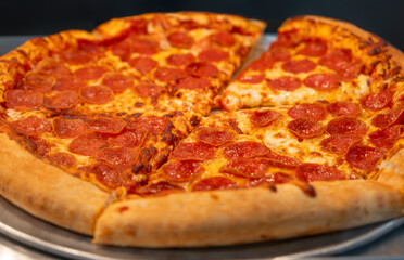 close up on pepperoni pizza 