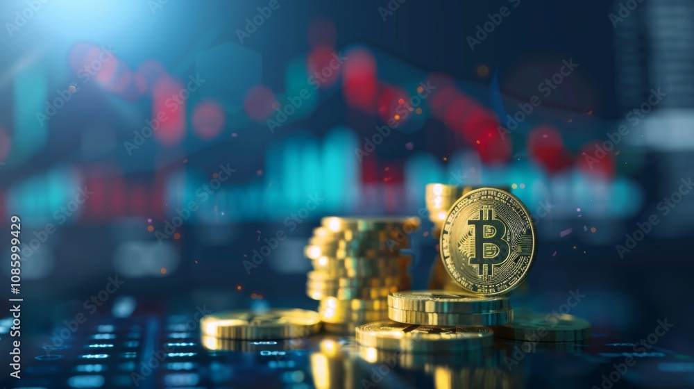 Poster bitcoin digital transactions on vibrant background