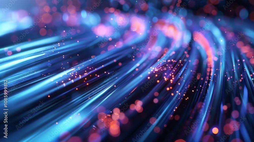 Poster futuristic 3d rendition of fiber optic technology with illuminated data streams