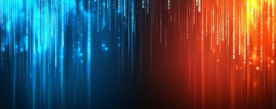 Red and Blue Binary Code Background: Data Security Concept with Digital Numbers on the Screen
