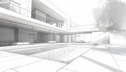 Drafted Architectural Sketch of Contemporary Structure