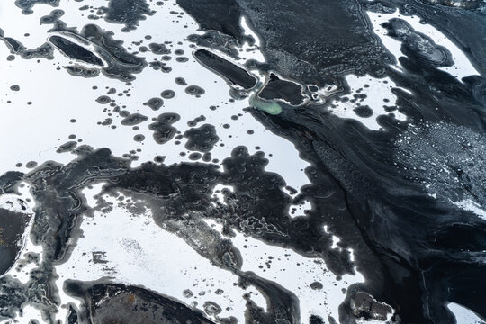 Aerial View of Iceland&rsquo;s South Coast, Ice and Rock Patterns