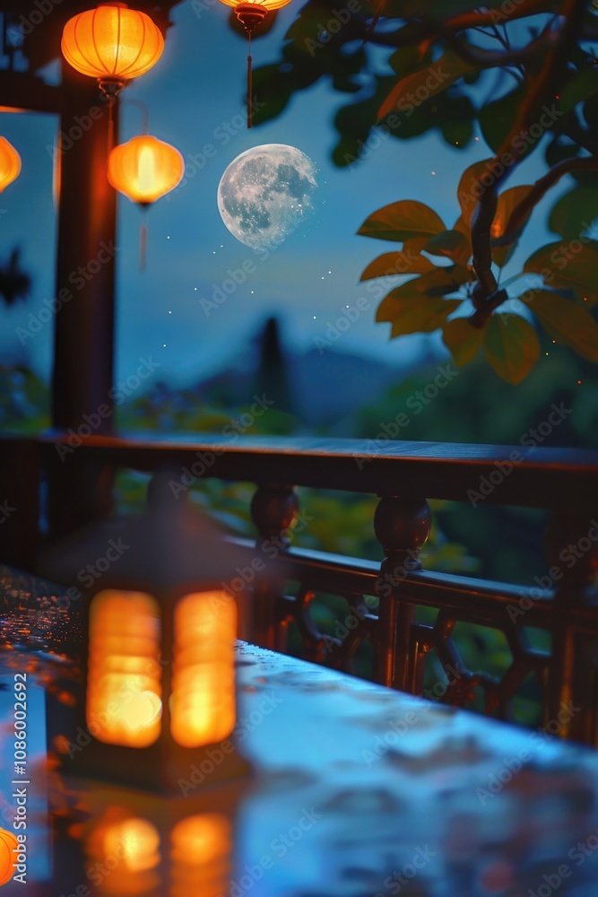 Poster Table with multiple lanterns, can be used for decorative or event purposes