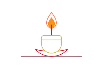Line Drawing of Candle in Krathong Traditional Thai Festival Illustration
