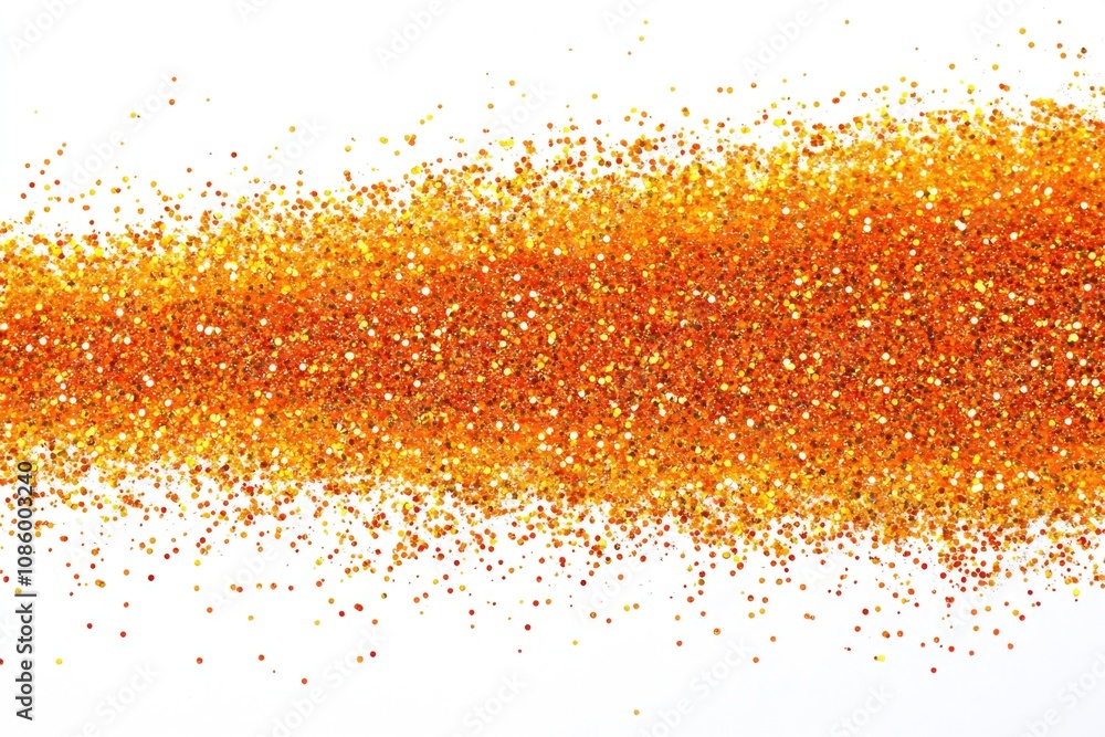 Poster a large amount of gold glitter is scattered on a white background, ideal for use in designs and grap