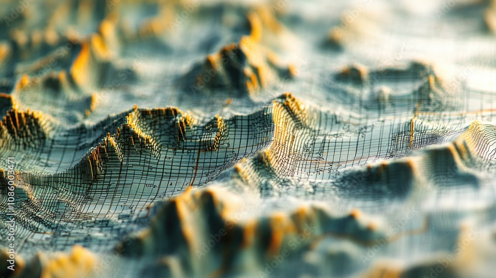 Poster a detailed view of a mountain range with rugged terrain and snow-capped peaks