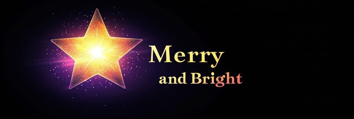 Obraz premium A single glowing star with a gradient transition from bright yellow to dark purple, set against a black background, featuring the words 