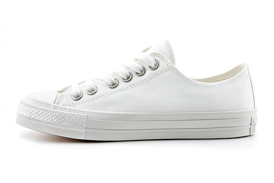 Classic white canvas sneaker on white background.