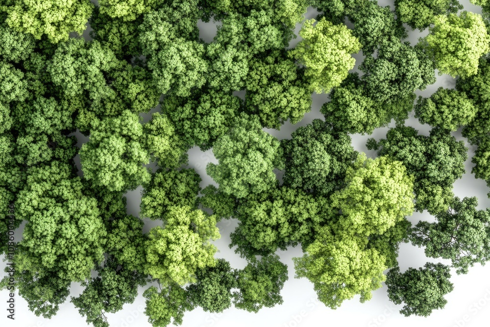 Poster a collection of green trees on a white background