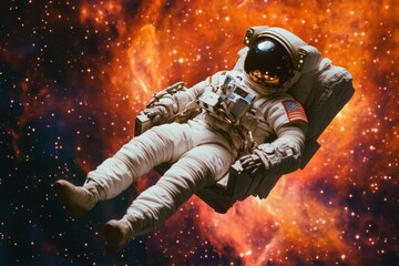 Fototapeta premium An astronaut floating in space with a galaxy background