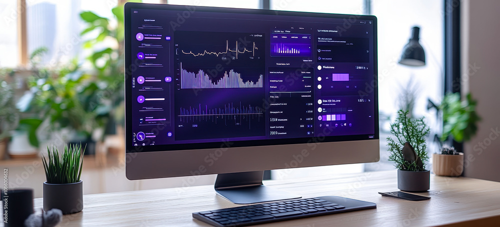 Poster futuristic digital health monitoring interface displaying personal health metrics on desktop