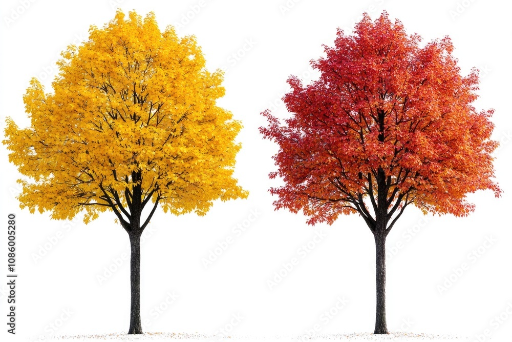 Poster a group of three trees with vibrant fall foliage