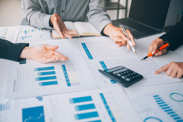 Accountant or banker making calculations Bookkeeper Clerk, Bank Advisor And Auditor. Accounting concept.