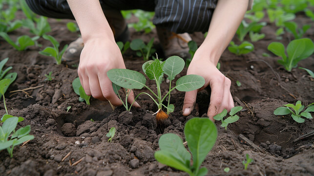 Manos plantando un brote en tierra f&eacute;rtil